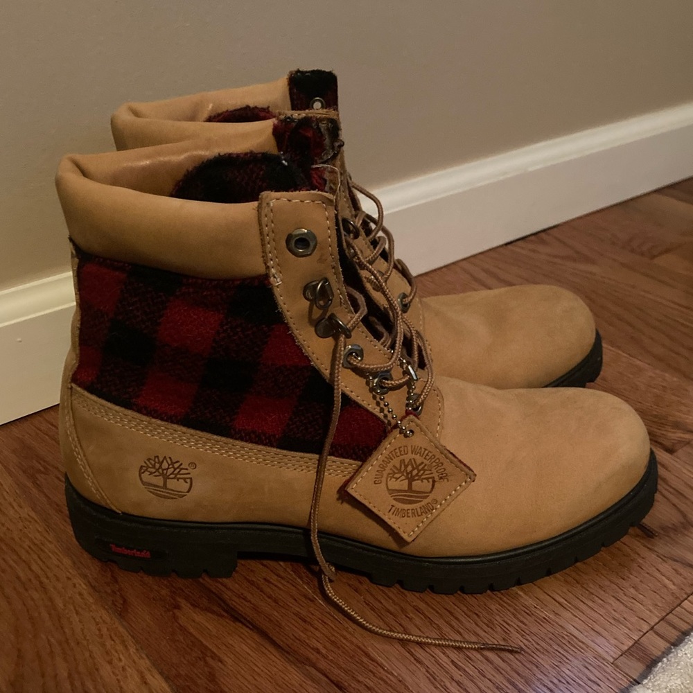 Classic Buffalo Print And Beige Timberland Boots